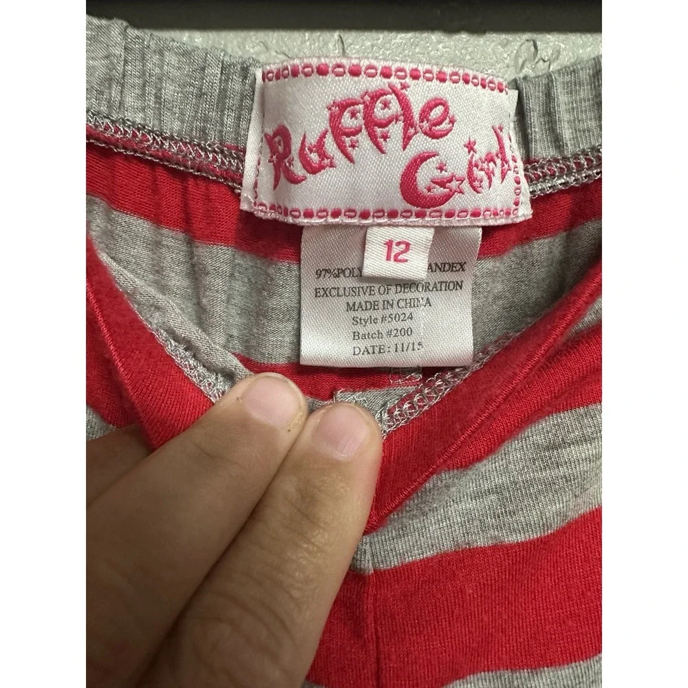 Ruffle Girl Gray and Red Striped Ruffle Bottom Pants Size 12